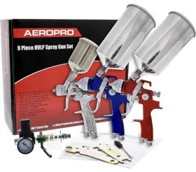 A605 Aeropro 9 Pc Hvlp Spray Gun Kit 1.0/1.4/1.8mm With Reg