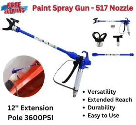 Pq-001a Airless Sjg Paint Spray Gun With 517 Nozzle Guard And 12ftft Extension Pole 3600psi