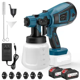 Avcnuj 768913512897 Paint Sprayer 650w Cordless With 2 X 4.0mah 21v Battery 6 Nozzles And 3 Spray