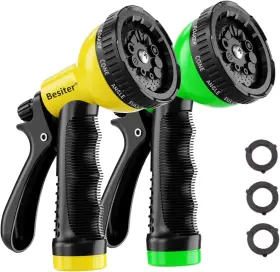 10-green-yellow Besiter Garden Hose Nozzle Sprayer 2 Pack 10 Watering Patterns Water Yellowgreen