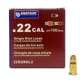 22sgndl2 Blue Point .22 Inch D X .62 L Brass Flat Head Powder Loads 100 Box