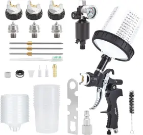 Mj-it0435 Blumway Hvlp Air Spray Gun With 1.4/1.7/2mm Nozzles And Compressor Regulator Black
