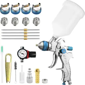 Branded 445040318303 Hvlp Spray Gun Kit With 1.4/1.7/2.0/2.5mm Nozzles Car Paint Wall Rep