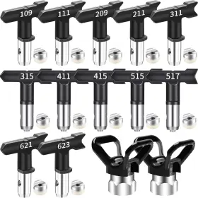 Xyb0004-a Dtructiew 14-piece Airless Paint Sprayer Tips Set 12 Spray 2 Tip Guards Rever