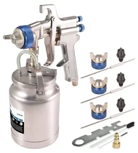 Dynastus 974513010075 Suction Feed 33 Oz Siphon Air Spray Gun Replaceable 3 Nozzles 1.5mm 1.8mm 2