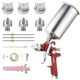 Endozer 708707394377 Professional Hvlp Gravity Feed Air Spray Gun Set With 1.4 1.7 2.0mm Nozzles