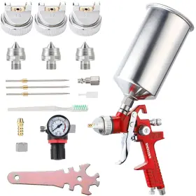 Endozer 708707394520 Professional Hvlp Gravity Feed Air Spray Set With 1.4 1.7 2.0mm Nozzles Pa Inch