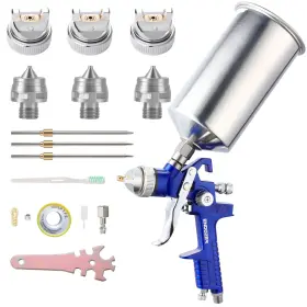 Endozer 708707394797 Professional Hvlp Gravity Feed Air Spray Gun Set With 1.3 1.5 1.8mm Nozzles