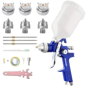 Endozer 741451483140 Professional Hvlp Gravity Feed Air Spray Gun Set With 1.4 1.7 2.0mm N