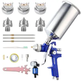 Endozer 799473832354 Professional Hvlp Gravity Feed Air Spray Gun Set With 1.3 1.5 1.8mm Nozzles P