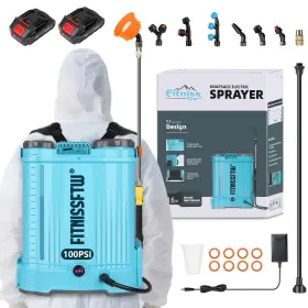 Icr18650 Fitnissftw Battery Powered Backpack Sprayer 4.2 Gallon 0-100 Psi Adjustable Blue