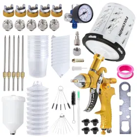 Fulchron Ful-2008-gold Hvlp Spray Gun With 1.4/1.7/2.0/2.5/3.0mm 5 Nozzles Air Paint 10