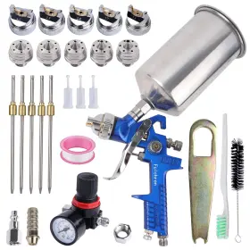 Ful827-5-blue Fulchron Hvlp Spray Paint Gun For Automotive - Gravity Feed Kit Includes 5 N