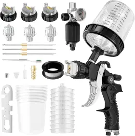 Gattlelic 744759078858 Pistola Pulverizadora De Aire Hvlp Con Boquillas 1 4/1 7/2 Mm Y Compresor