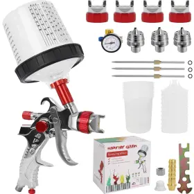 Q8196 Gekufa Hvlp Spray Gun Kit With 4 Nozzles 1.4/1.7/2.0/2.5mm 10 Disposable 600ml Pa