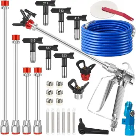 Q8644 Gekufa 22pcs Airless Paint Sprayer Kit 3600psi Spray With 50ft Hose 6 Reversible S