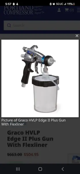 17p483 Graco Hvlp Edge 2 Plus Spray Gun With Flex Liner System - Excellent Condition