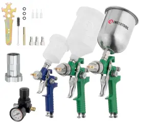 Intertool 850039064791 Hvlp Air Spray Gun Set 3 Paint Sprayers With Cups 0.8/1.3/1.7mm Regula