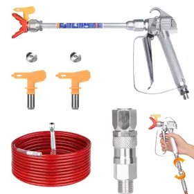 122533 Jwgjw Airless Paint Spray Gun And 50 Feet Hose Kit Red With 10 Inch