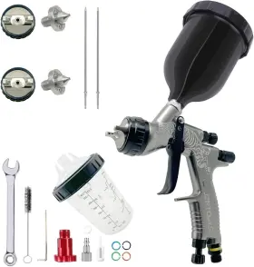 Te20 Jzntools Hvlp Spray Gun 1.3 Mm And 1.8 Stainless Steel Air 600 Ml Black