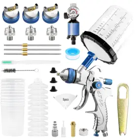 2008m-bl Kcnkcn Hvlp Air Spray Gun With 1.4/1.7/2.0mm Nozzles And Pressure Regulator Gauge 200