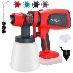 Koucoe-red-001 Koucoe Paint Sprayer Cordless Hvlp Spray Gun For Dewalt 20v Battery Spr