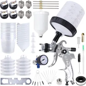 Liliantus 744110727999 Hvlp Paint Spray Gun With 1.4/1.7/2.0/2.5mm 4 Nozzles And Air Compressor Regulator