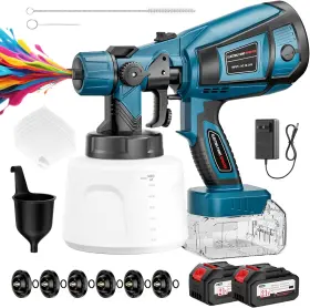 Luxariael 768913756529 Paint Sprayer 650w Cordless Spray Gun With Battery 2 4.0mah 6 Brass N