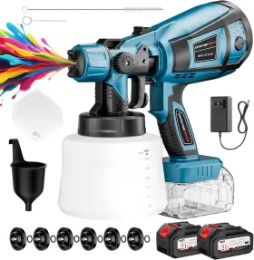 Luxariael 768913756598 Paint Sprayer 650w Cordless Spray Gun With 2 Batteries 6 Brass Nozzles &
