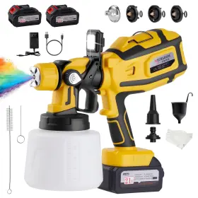 Mechloom Ps-700w-yel 700w Cordless Paint Sprayer With 2 4.0ah Battery And Fast Charger Hvlp Spr