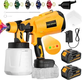 Pemmkore 768913756390 Paint Sprayer 650w High Power Cordless Gun With 2x5200mah Battery 5 Nozz