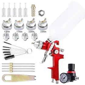 Pindex 791684204227 1000cc Pvc Cup With Hvlp Spray Gun Kit 4 Replaceable Brass Cap Nozzles 1.4/1