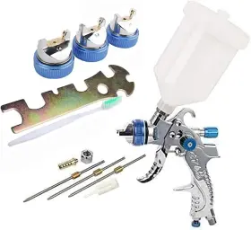 Qago 711221835097 Hvlp Air Spray Gun Paint Kits 3 Nozzles 1.4mm 1.7mm 2.0mm With 600cc Cup