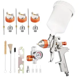 R827g Refine Spray Gun Kit Auto Paint With 1.4/1.7/2.0mm Nozzle Sets 600cc Cup