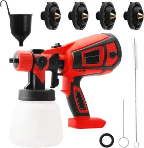 312540212 Rehomy Paint Sprayer Cordless Hvlp Handheld Spray Gun With 4 Nozzles And 3 Red