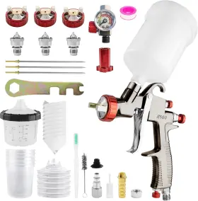 Rrj 313041839844 Lvlp Air Spray Gun R500 Premium Kit With 1.3/1.5/1.7mm Nozzle 600ml Plastic Cup