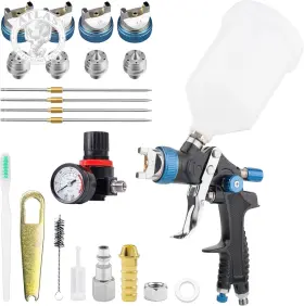 Rrj 313087334303 Hvlp Paint Spray Gun Air Gravity Feed System With 4 Nozzles 1.4/1.7/2.0/2.5mm &