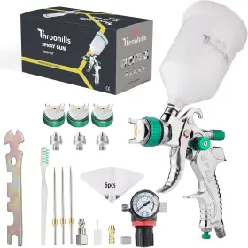 Throohills 445047934995 Profesional Hvlp Pistola De Pintura Aire Para Pintar Casas Autos Acero New