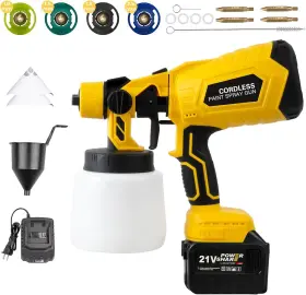Pq459 Tulywood Cordless Paint Sprayer With Battery Hvlp Spray Gun 1 Fast Yellow