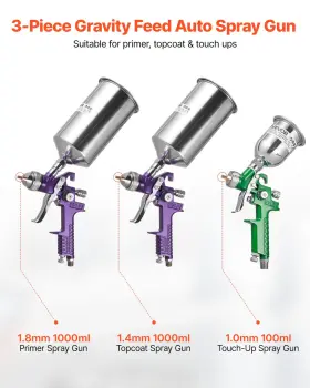 Vevor 197988894353 3-pc Hvlp Spray Gun Kit With 3 Nozzles And 2 Cups