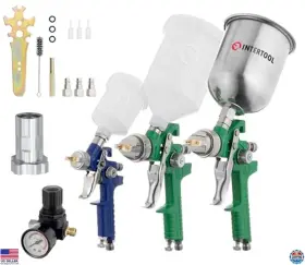 Pt08-1505 Visit The Intertool Store Hvlp Air Spray Gun Set 3 Paint Sprayers With Cups 0.8/1.3/1.7mm