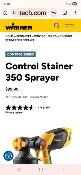 529041 Wagner Control Stainer 350 Handheld Sprayer Material Flow 1.5 Quart Cup