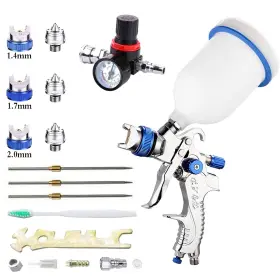2008-3-blue Wisegham 1.4/1.7/2mm Hvlp Spray Gun Kit Automotive Paint Sprayer Air Regulator 60