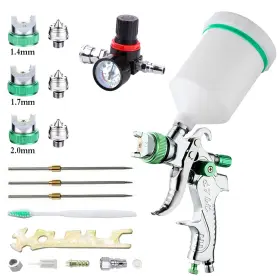 2008-3-green Wisegham Hvlp Air Spray 1.4/1.7/2.0mm Automotive Paint Sprayer Kit Plus Regulator 6