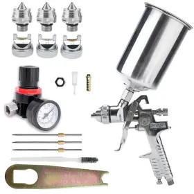 Yaekoo 711221837282 Hvlp Gravity Feed Spray Gun Kit 1.4/ 1.7/ 2.5mm Nozzles Aluminum Cup With Gauge