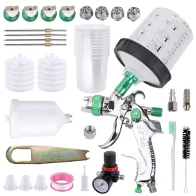 2008-4-green Zeinlenx Hvlp Spray Gun With 10pcs 600ml Disposable Paint Cups Automotive Gravity Fee