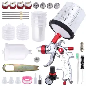 2008-4-red Zeinlenx Hvlp Spray Gun With 10pcs 600ml Disposable Paint Cups Automotive Gravity Fee