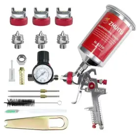 H-827p Zhuitu Hvlp Air Spray Gun With 1.4/1.7/2mm Nozzles Compressor Regulator Paint Gu