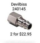 2X Devilbiss 240145 1/4 Npt Stem Air Coupler New. Price: $22.95.