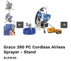 Graco 17C310 Airless Paint SPRAYER,STAND,0.47 Gpm New. Price: $1389.00.